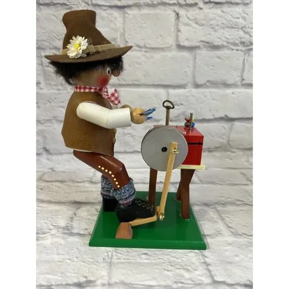 Steinbach Volkskunst Smoker and Music Box The Scissors Grinder 10”